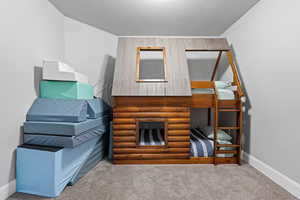 Living area with carpet flooring