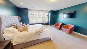 Bedroom with carpet flooring and recessed lighting