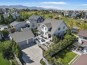 Aerial view of residential area featuring mountains