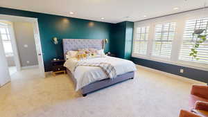Bedroom with carpet and recessed lighting