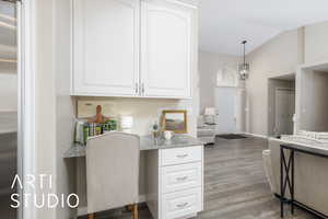 Office area with built in desk