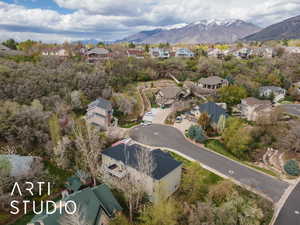 Aerial overview of property's location with mountain views