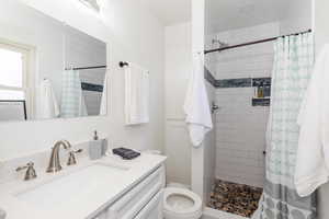 Full bathroom featuring vanity and a stall shower