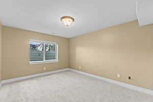 Spare room with carpet flooring and a textured ceiling