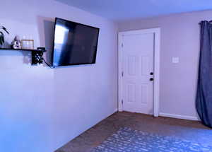 Interior space with dark carpet