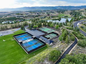 Bird's eye view of a water and mountain view