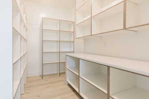 Spacious closet with light wood-style flooring