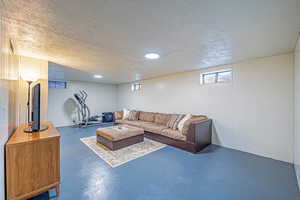 Living Room in the basement. Solid Floor.