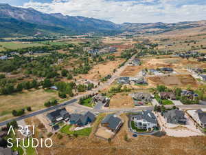 Aerial perspective of suburban area featuring mountains