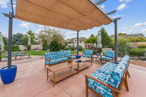 View of patio / terrace with an outdoor hangout area and a pergola