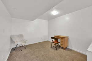 featuring carpet flooring and a textured ceiling