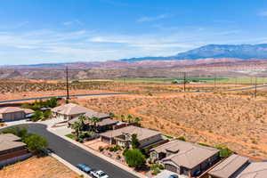 Aerial perspective of suburban area with mountains