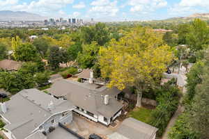 Neighborhood with Salt Lake skyline in distance