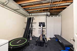Storage area, mechanical room, workout space