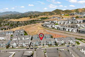 Aerial perspective of suburban area featuring mountains