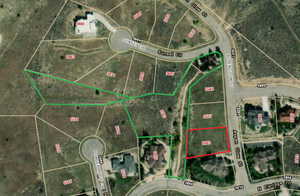 Aerial view of property's location with property parcel outlined