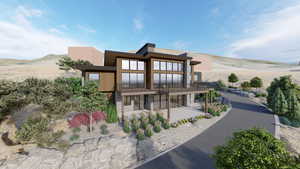 Back of property with a balcony and a mountain view