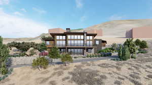 Rear view of house with a mountain view