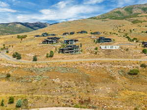 Drone / aerial view of a mountainous background