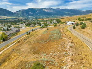 Drone / aerial view of a mountainous background