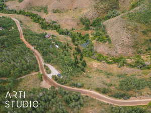 Aerial overview of property's location with rural landscape