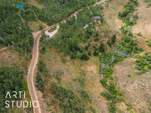 Aerial overview of property's location with rural landscape