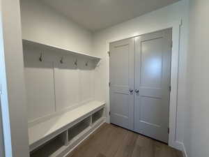 Mudroom featuring light wood finished floors
