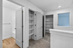 Spacious closet featuring light wood-style floors