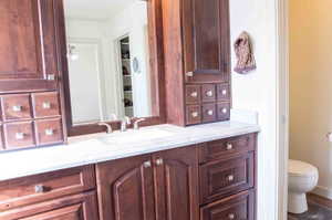 Bathroom with vanity and toilet