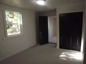 Unfurnished bedroom featuring carpet floors and a closet