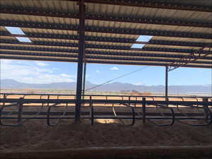 Horse barn with a mountain view