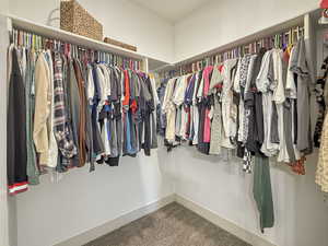 Walk in closet with carpet flooring