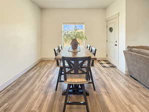 Dining area featuring light wood-style flooring