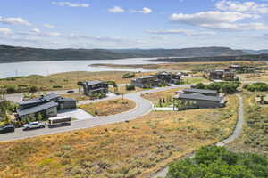 Bird's eye view of a water and mountain view