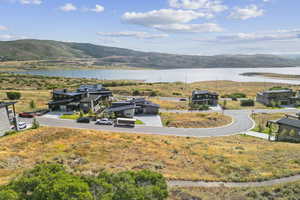 Aerial view of a water and mountain view