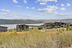 View of mountain background with a large body of water