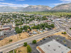 Aerial view of a mountain backdrop