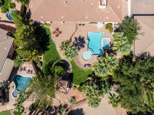 Drone / aerial view of a pool area