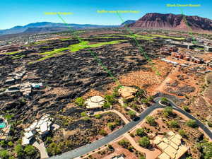 Aerial overview of property's location featuring mountains and property parcel outlined