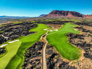 View of mountain backdrop featuring a golf club