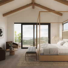 Carpeted bedroom with access to outside