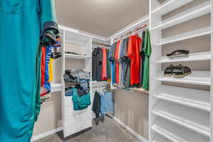 Walk in closet featuring light carpet