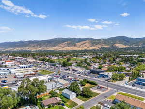 Aerial view of a mountain backdrop