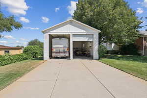 View of detached garage