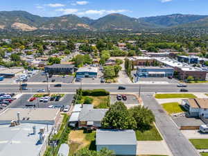 Drone / aerial view of a mountain backdrop