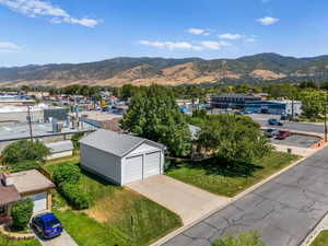 Aerial view of a mountain backdrop