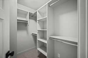 Walk in closet with carpet flooring