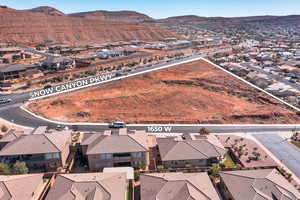 Aerial view of residential area with a mountain backdrop