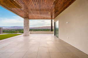 View of patio with a mountain view