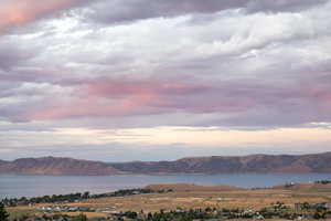 View of mountain background with a large body of water